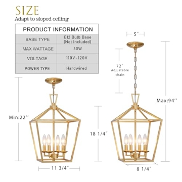 Aged Gold Lantern Pendant Light with Adjustable Height