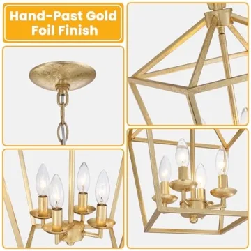 Aged Gold Lantern Pendant Light with Adjustable Height