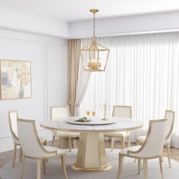 Aged Gold Lantern Pendant Light with Adjustable Height