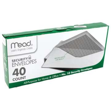 Mead #10 Envelopes, Security Printed Lining for Privacy, Gummed Closure, All-Purpose 20-Ib Paper, 4-1/8" x 9-1/2", White, 40 Letter Size Envelopes per Box (75214)