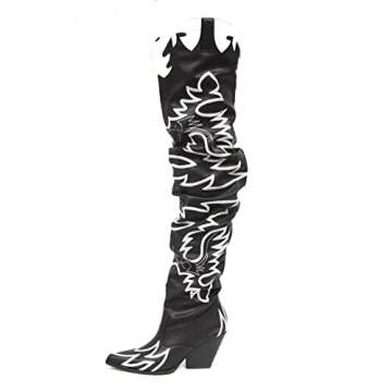 Cape Robbin Kelsey-21 Black White Rock Star Western Pointed Over Knee Thigh Boot (8.5)