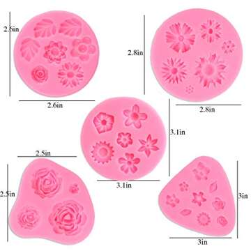 GELIFATLE 5 Pack Flower Fondant Cake Molds for Cakes and Crafts