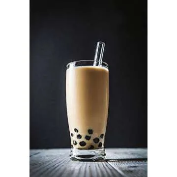 ALINK Reusable Glass Boba Straws, 14mm Extra Wide Clear Straws for Smoothies, Bubble Tea, Pack of 2 with Carrying Case and Cleaning Brush