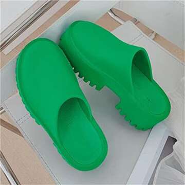 QZQAB Women's Thick-soled Casual Slippers Baotou Slippers Home Non-Slip Waterproof Summer Lazy Slip-on Slippers Beach Thick Heel Sandals for Indoor & Outdoor Green