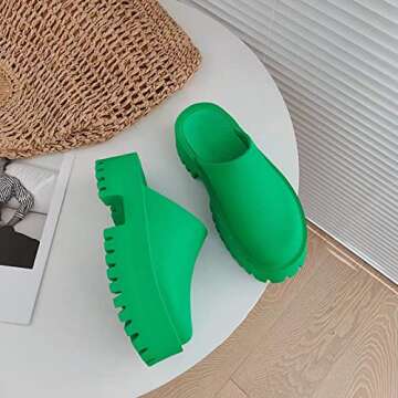 QZQAB Women's Thick-soled Casual Slippers Baotou Slippers Home Non-Slip Waterproof Summer Lazy Slip-on Slippers Beach Thick Heel Sandals for Indoor & Outdoor Green