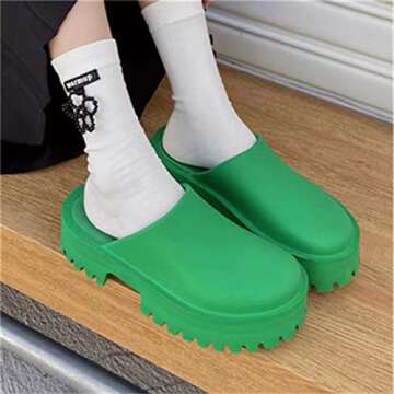 QZQAB Women's Thick-soled Casual Slippers Baotou Slippers Home Non-Slip Waterproof Summer Lazy Slip-on Slippers Beach Thick Heel Sandals for Indoor & Outdoor Green