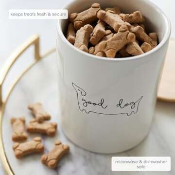 Pearhead Good Dog Treat Jar, Ceramic and Wood Pet Treat Canister, Neutral Modern Kitchen Decor, Pet ...