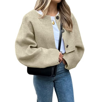 CHARTOU Women Cropped Wool Blend Pea Coat Short Jacket Peacoat Long Sleeve Button Down Crop Jacket (...