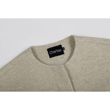 CHARTOU Women Cropped Wool Blend Pea Coat Short Jacket Peacoat Long Sleeve Button Down Crop Jacket (Medium,Brown)