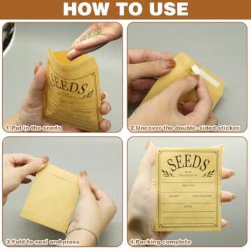 100Pcs Seed Envelopes, Seed Envelopes Resealable Brown Paper Seed Packets Envelopes Self Adhesive Sealing Seed Saving Envelopes Paper Seed Envelopes for Storage Vegetable Flower Seeds, 3.1x4.7 Inch