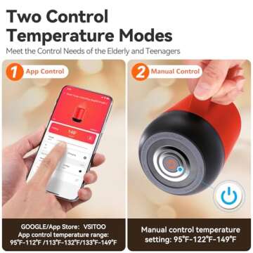 VSITOO Temperature Control Smart Mug 2 with Lid, Self Heating Coffee Mug 14 oz, 90 Min Battery Life - APP & Manual Controlled Heated Coffee Mug - Improved Design for Coffee Lovers