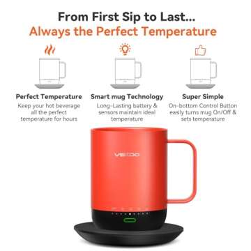 VSITOO Temperature Control Smart Mug 2 with Lid, Self Heating Coffee Mug 14 oz, 90 Min Battery Life - APP & Manual Controlled Heated Coffee Mug - Improved Design for Coffee Lovers