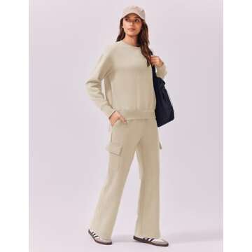 PINSPARK Sweatsuits Women 2 Piece Oversized Tracksuit Fleece Lounge Sets Loose Sweatshirts Thumb hole Baggy Cargo Sweatpants Cozy Matching Set 2024 Trendy Fashion, Beige Medium