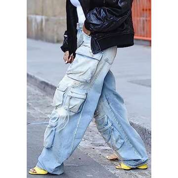 YOOTIKO Baggy Jeans for Women Cargo Pants Y2K High Rise Ripped Flap Pockets Relax Fit Club Denim Pan...