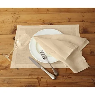 Solino Home Beige Linen Placemats 19" L x 14" W Inch – 100% Pure Linen Cloth Placemats Set of 4 – Washable Spring Fabric Placemats – Fete