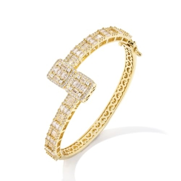 Lulu Mel Iced Out Baguette Diamond Bracelet Jewelry for Women, Hip Hop Mens 14k Gold Silver Plated C...