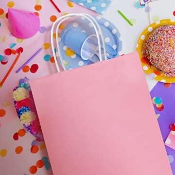 Nexmint Kraft Paper Bags 8”x10.5” Gift Bags with Handle for Birthdays, Holidays, Gifts, Party Favors, Baby Showers, Retail, Festivities, Treats, Business, DIY Crafts (24-Pack, Pink)