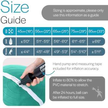 Core Balance Exercise Ball for Workouts, Anti-Burst and Slip Resistant, Swiss Yoga Ball for Pregnancy, Stability, Fitness and Physical Therapy, 4 Sizes, with Pump (22" / 55cm Teal)