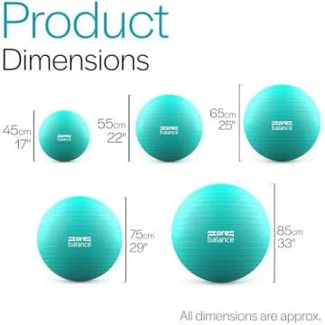 Core Balance Exercise Ball for Workouts, Anti-Burst and Slip Resistant, Swiss Yoga Ball for Pregnancy, Stability, Fitness and Physical Therapy, 4 Sizes, with Pump (22" / 55cm Teal)