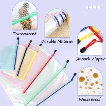 Smarpau 12pcs Mesh Zipper Pouch, 9.5" x 7.1" Plastic Zipper Pouches for Organizing, 6 Colors Waterproof Zip Storage Bags for Travel, Puzzle, Game, Cosmetics