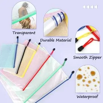 Smarpau 12pcs Mesh Zipper Pouch, 9.5" x 7.1" Plastic Zipper Pouches for Organizing, 6 Colors Waterproof Zip Storage Bags for Travel, Puzzle, Game, Cosmetics