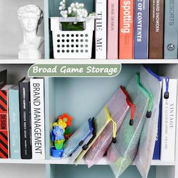 Smarpau 12pcs Mesh Zipper Pouch, 9.5" x 7.1" Plastic Zipper Pouches for Organizing, 6 Colors Waterproof Zip Storage Bags for Travel, Puzzle, Game, Cosmetics