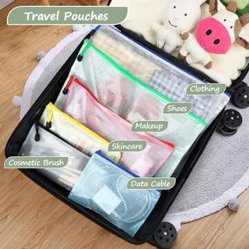 Smarpau 12pcs Mesh Zipper Pouch, 9.5" x 7.1" Plastic Zipper Pouches for Organizing, 6 Colors Waterproof Zip Storage Bags for Travel, Puzzle, Game, Cosmetics