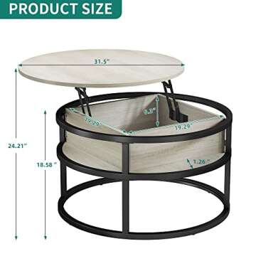 YITAHOME Round Lift Top Coffee Table, Coffee Tables for Living Room with Hidden Storage Compartment, Modern Coffee Table with Storage for Home Office,Round Center Tables Living Room,White Oak