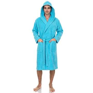 TowelSelections Mens Robe with Hood, Premium Cotton Terry Cloth Bathrobe, Soft Bath Robes for Men X-Small River Blue