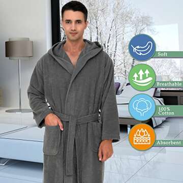 TowelSelections Mens Robe with Hood, Premium Cotton Terry Cloth Bathrobe, Soft Bath Robes for Men X-Small River Blue