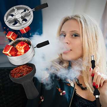 Hookah, Get Funky Book Style Hookah Set Shisha Kit with Heat Management Device, Silicone Hookah Bowl & Hose, Led Light & Remote - Silver Coal Holder