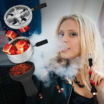 Hookah, Get Funky Book Style Hookah Set Shisha Kit with Heat Management Device, Silicone Hookah Bowl & Hose, Led Light & Remote - Silver Coal Holder