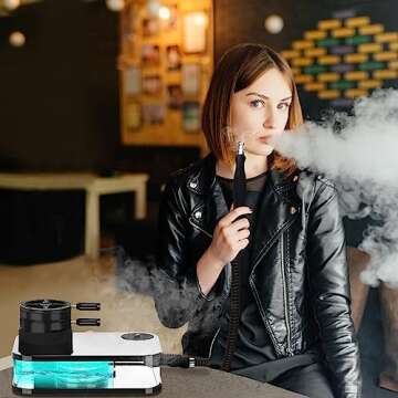 Hookah, Get Funky Book Style Hookah Set Shisha Kit with Heat Management Device, Silicone Hookah Bowl & Hose, Led Light & Remote - Silver Coal Holder