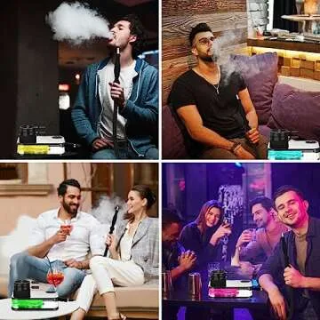 Hookah, Get Funky Book Style Hookah Set Shisha Kit with Heat Management Device, Silicone Hookah Bowl & Hose, Led Light & Remote - Silver Coal Holder