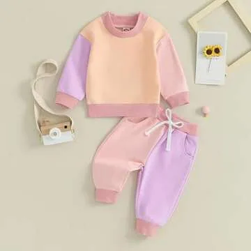 Fernvia Toddler Baby Girl Clothes 3 6 9 12 18 24 Months Fall Outfits Solid Long Sleeve Sweatshirt Tops + Pants Set (C-Purple Pink, 12-18 Months)