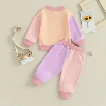 Fernvia Toddler Baby Girl Clothes 3 6 9 12 18 24 Months Fall Outfits Solid Long Sleeve Sweatshirt Tops + Pants Set (C-Purple Pink, 12-18 Months)
