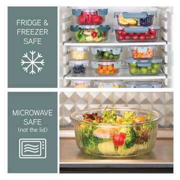 COOK WITH COLOR Premium 32-Pc. Borosilicate Glass Food Container Set with Dividers - 4 Rectangles, 8 Rounds, 4 Squares - Leakproof Lids - Meal Prep, Storage, Fluted Ombre Green
