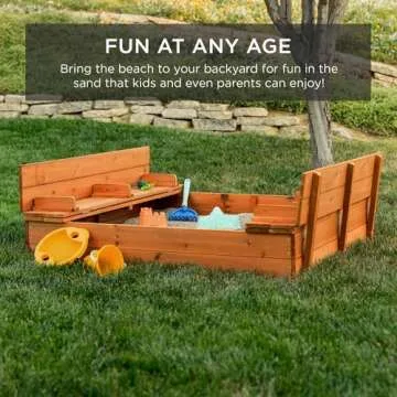 Best Kids Outdoor Cedar Wood Sandbox with Benches
