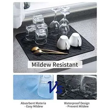 AMOAMI-Dish Drying Mats for Kitchen Counter-Silicone Dish Drying Mat-Kitchen Dish Drying Pad Heat Resistant Mat-Kitchen Gadgets Kitchen Accessories Kitchen Small Appliances (12" x 16, BLACK)