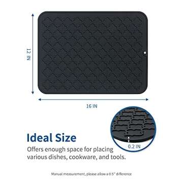 AMOAMI-Dish Drying Mats for Kitchen Counter-Silicone Dish Drying Mat-Kitchen Dish Drying Pad Heat Resistant Mat-Kitchen Gadgets Kitchen Accessories Kitchen Small Appliances (12" x 16, BLACK)