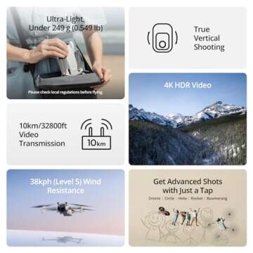 DJI Mini 3 (DJI RC), Lightweight 3x Mechanical Gimbal Drones with Camera for Adults 4K, 38-min Flight Time, up to 32800ft (10km) Video Transmission, Vertical Shooting, GPS Auto Return Integrated