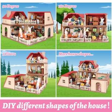 Family Cozy Cabin Doll House Playset, Dollhouse Furniture and Accessories,DIY Cottage Pretend Play Dollhouses, for Toddlers, Boys & Girls
