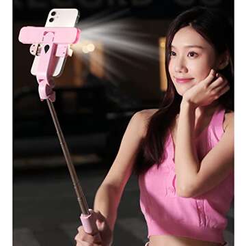 Selfie Stick Tripod,MQOUNY Extendable Selfie Stick Tripod with Light with Detachable Wireless Remote...