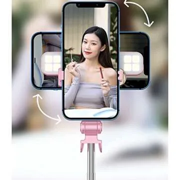 MQOUNY Extendable Selfie Stick Tripod with Light in Pink