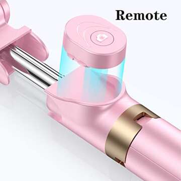 Selfie Stick Tripod,MQOUNY Extendable Selfie Stick Tripod with Light with Detachable Wireless Remote and Tripod Stand Compatible with iPhone, Samsung Galaxy and Smartphone (Pink)