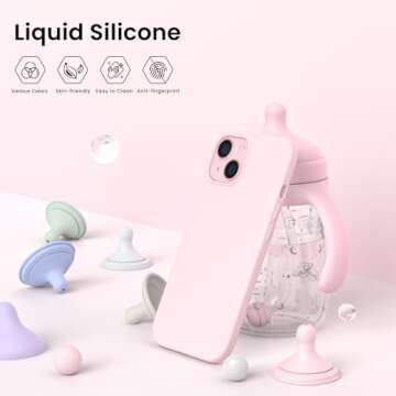 ORNARTO Compatible with iPhone 15 Case 6.1, Slim Liquid Silicone 3 Layers Full Covered Soft Gel Rubber Phone Case, Anti-Scratch Shockproof Protective Cover 6.1 Inch, Chalk Pink