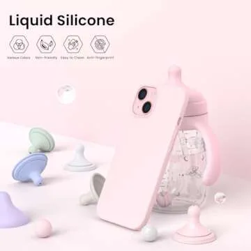 ORNARTO Compatible with iPhone 15 Case 6.1, Slim Liquid Silicone 3 Layers Full Covered Soft Gel Rubber Phone Case, Anti-Scratch Shockproof Protective Cover 6.1 Inch, Chalk Pink