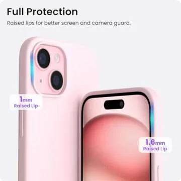 ORNARTO Compatible with iPhone 15 Case 6.1, Slim Liquid Silicone 3 Layers Full Covered Soft Gel Rubber Phone Case, Anti-Scratch Shockproof Protective Cover 6.1 Inch, Chalk Pink