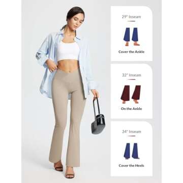 BALEAF Women's Yoga Pants with Pockets High Waisted Flare Leggings Casual Workout Wide Leg Pants Khaki 32" XS