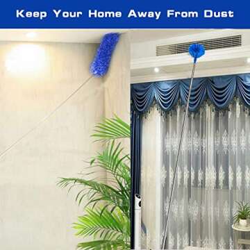 Buysenton Microfibre Duster for high Ceilings, Duster for Cleaning Fan Cobweb, 100" Telescopic Extension Pole kit, Reusable Duster, Washable Lightweight Duster for Ceiling Fan webs, Blinds